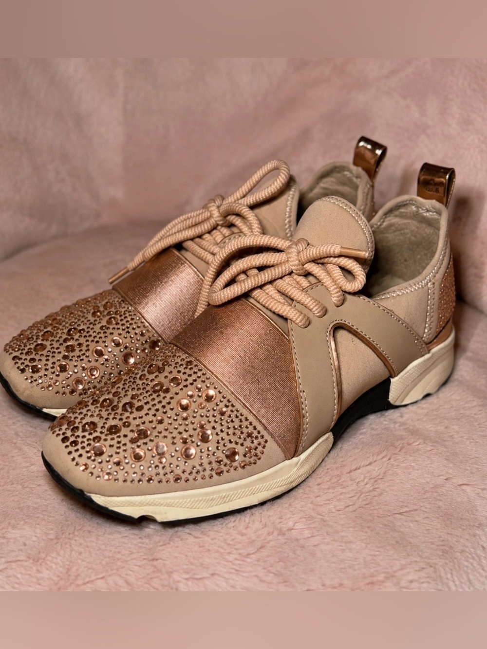 Women's Rose Gold Embellished Slip-On Athletic Sneakers